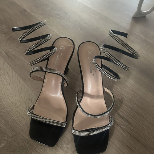 Bozikis black sandals 9cm with silver rhinestones new, size 40