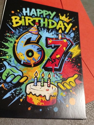 Κάρτα γενεθλίων six-seven 67 καινούργια με κόκκινο φάκελο