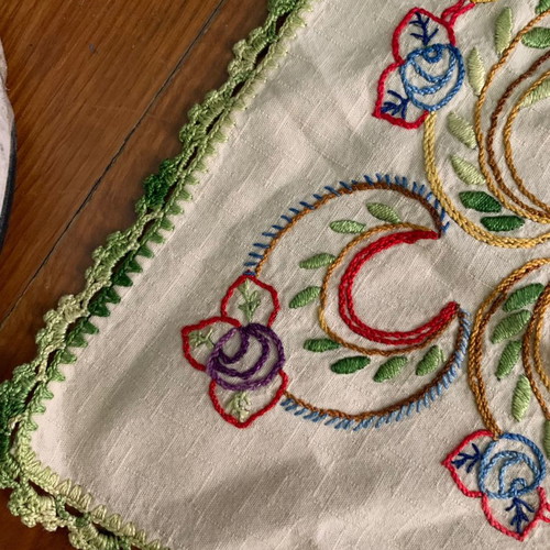 Handmade folk art embroidery used