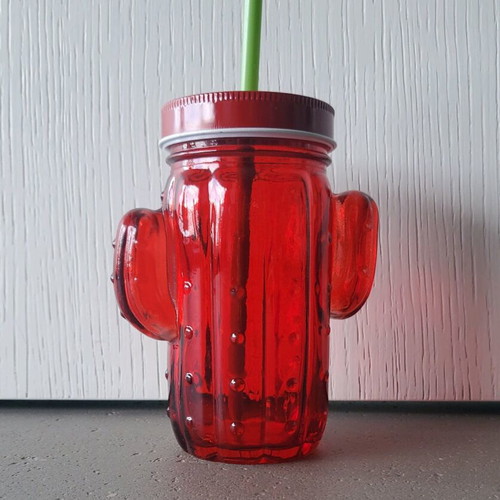Cactus glass with straw used, red
