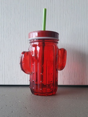 Cactus glass with straw used, red