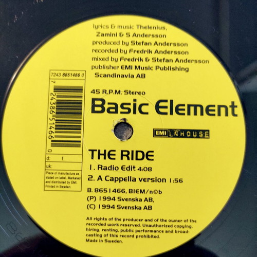 Basic Element The Ride 12'' Vinyl Maxi Single used, electronic