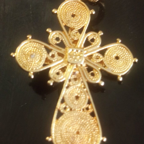 Apefthon 18k gold women's cross with turquoise and chain