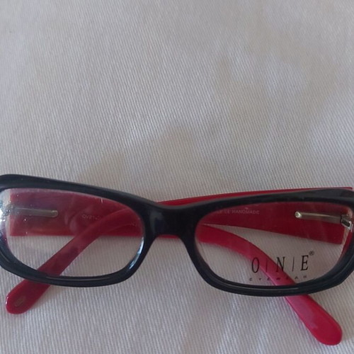 Italian handmade eyeglasses used, black front red arms