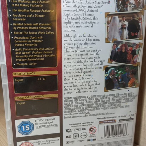 Four Weddings & One Funeral DVD like new with English subtitles