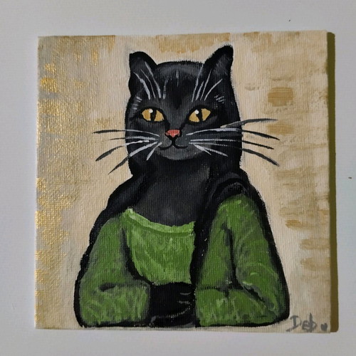 Meow-na Liza painting on canvas new with acrylics 13×13 cm