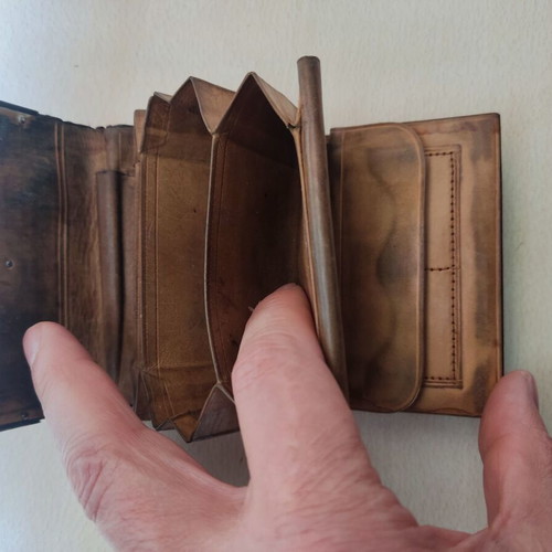Leather English wallet used with silver details London 1891