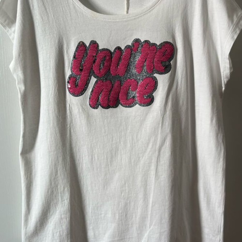 Benetton white cotton t-shirt size M like new with silver and pink print