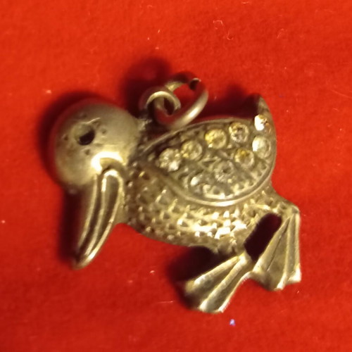 Vintage silver pendant charm duck with crystals like new