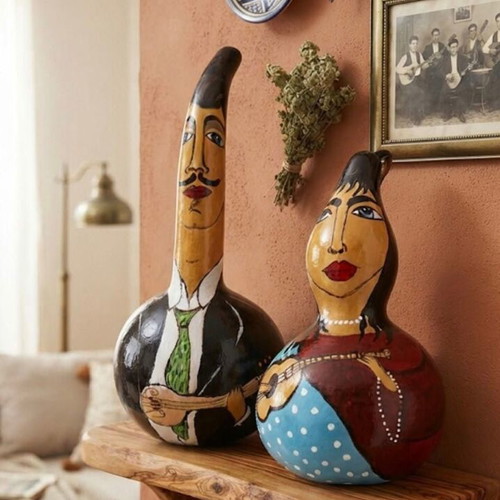 "Organopaichtes" set of 2 handmade decorative bottle gourds