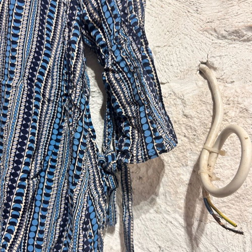 United Colors of Benetton Boho Tunic Size L like new, white and blue