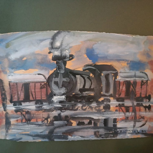 Tempera 1982 Stelios Mavromatis with frame and passepartout