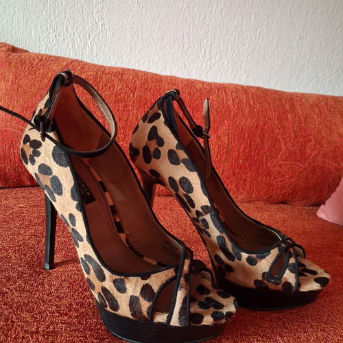 Zara peep toe sandals used, 12 cm heel, pony hair, size 39