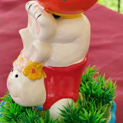Porcelain egg holder new with bear and vibrant colors