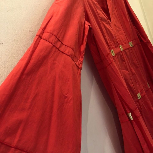 Italian red long summer dress like new with gold details