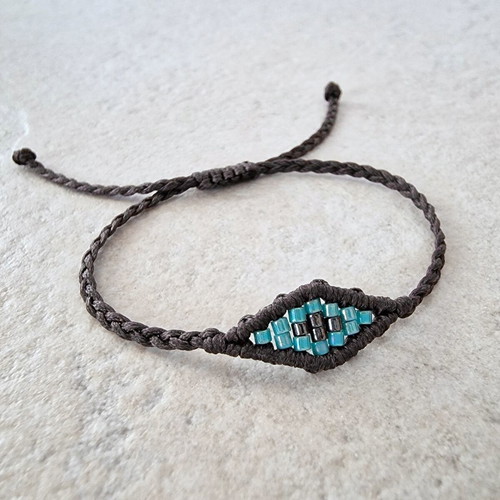 Handmade eye bracelet with Miyuki beads, new, gray-turquoise