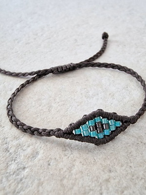 Handmade eye bracelet with Miyuki beads, new, gray-turquoise
