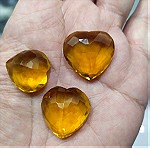  πωλειτε απο συλλεκτη ορυκτων πολυτιμων λιθων, 3 φανταστικα ορυκτα citrine σε σχημα καρδιας σε 3 διαφορετικα μεγεθη συνολο 120 ct με το πιστοποιητικο τουσ