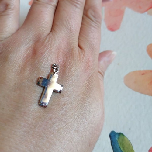 Silver 925 double cross pendant new, lustrous and rhodium plated