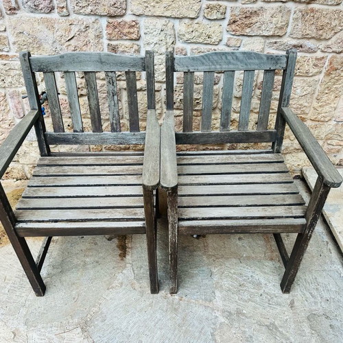 Garden chairs used, 2 pieces, solid teak wood