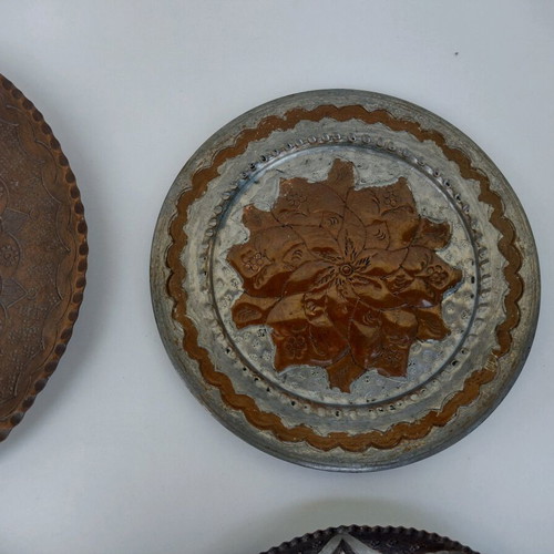 Copper Greek handmade carved wall plates used, all together