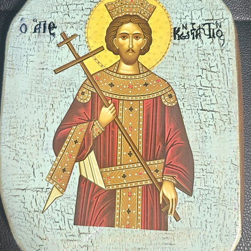 Handmade Saint Constantine decoupage icon on wood