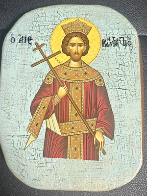 Handmade Saint Constantine decoupage icon on wood