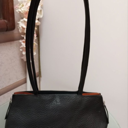 Voi shoulder bag used, genuine leather, black and salmon
