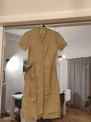 Shirt dress H&M used beige midi with buttons and belt size 24