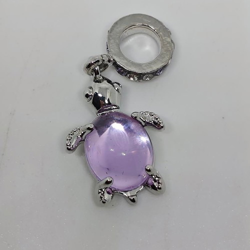 Turtle Pendant Charm with Purple Semi-Precious Stone and Crystals like new
