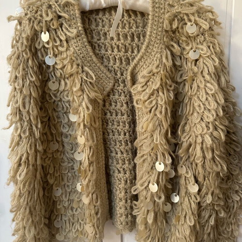 Knitted cardigan with sequins used, beige, size M