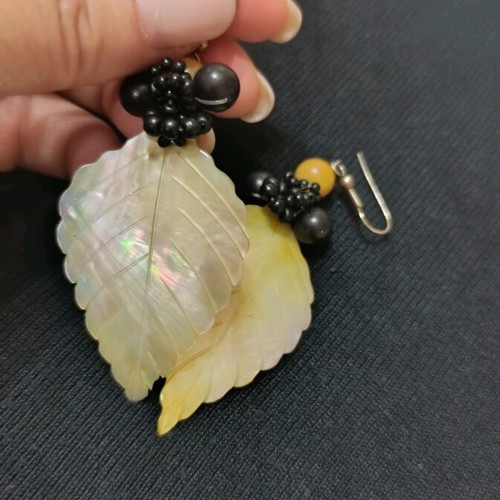Mother of pearl earrings handmade leaf-shaped like new