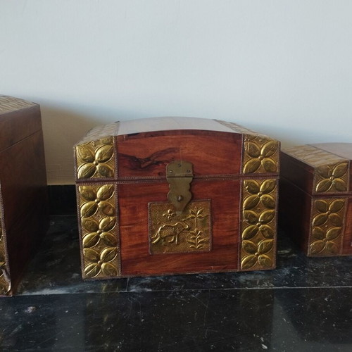 Set of 3 Wooden Decorative Vintage Ethnic Style Chests like new