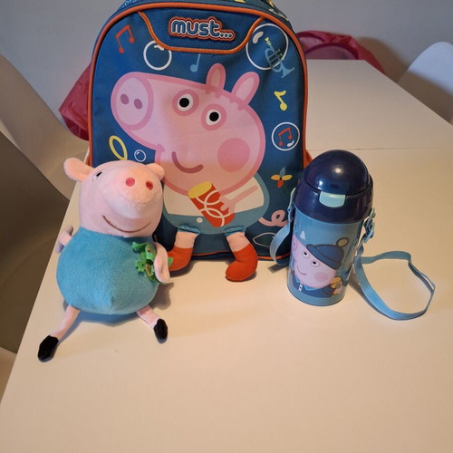 Must Peppa Pig George school bag with plush toy and water bottle
