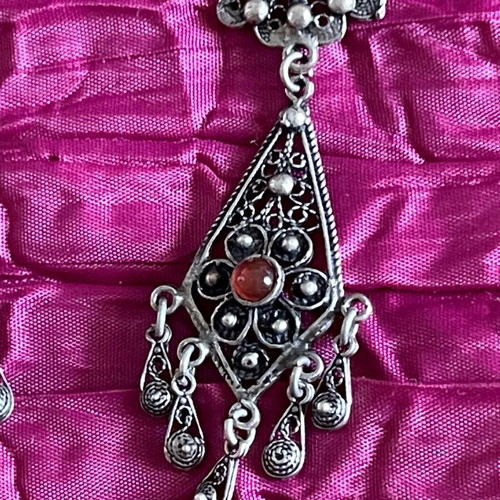 Gianniotika earrings silver 925 like new with filigree and red stone