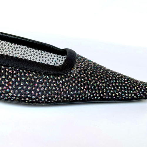 Rodo black satin slingbacks with iridescent crystals used