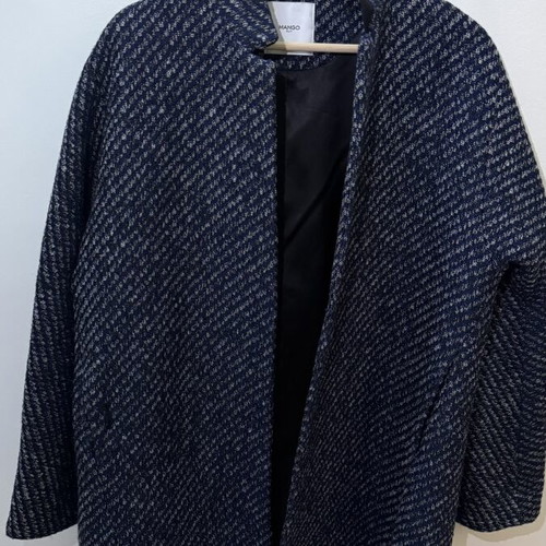 Oversized Mango coat medium, like new, navy blue gray textured knit