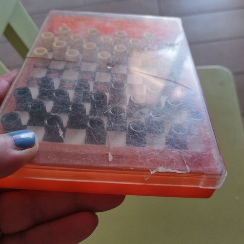 Vintage mini checkers board game used, plastic, 70s