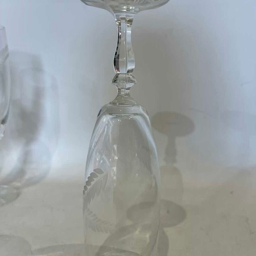 Champagne glasses set of 5 used with engraved leaf design