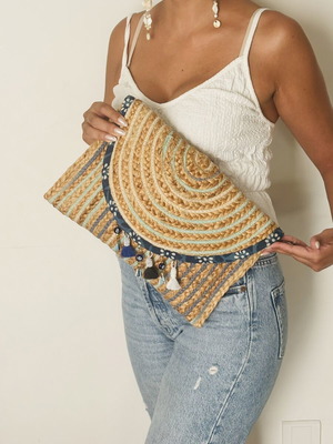 Woven clutch bag with ornamental details