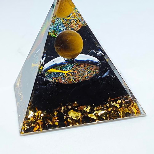 Orgonite pyramid with Tiger's Eye and Tree of Life like new