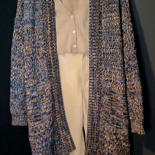 Bershka long knit cardigan used, size S, blue and orange