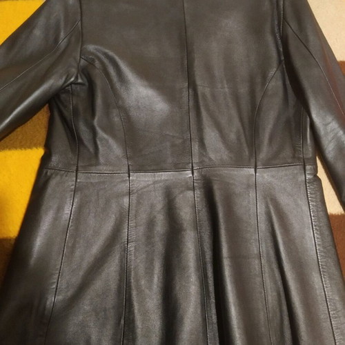 Vintage leather coat used, size L, black with zipper