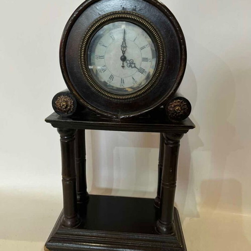 Vintage wooden table clock with brass details, 41x22x12 cm