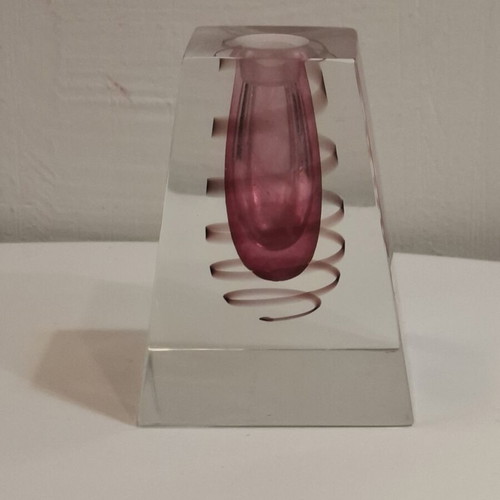 Art Glass Solid Dip Pen and Holder Deep Pink Spiral Used