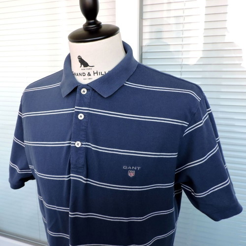 Gant men's blue and white striped short sleeve polo t-shirt size L like new
