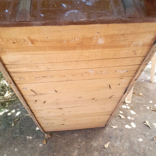 Large antique chest used with iron and wood design