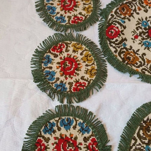 Set of 5 antique embroidery pieces used, high detail