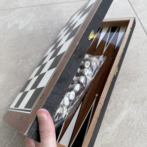 Wooden Backgammon and Chess Set 2-in-1 New, Sealed 40cm