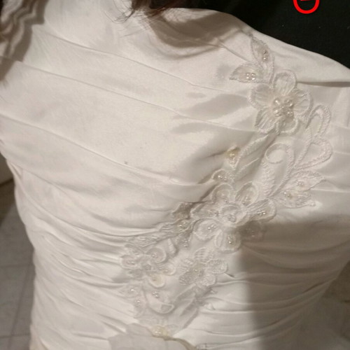 Wedding dress white strapless bust embroidered motif satin pleats size XL